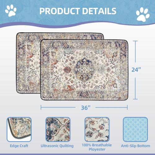 Size 36x24 Color Grey Pack of 2 Washable Pee Pads for Dogs 2 Pack, 36 x 24 Reusable Puppy Pads Waterproof, Super Absorbent Dog Rugs, Leakproof, Dog Crate Pad, Playpen Mat, Whelping Pads, Vintage Medallion