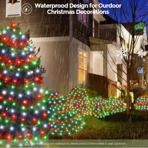 WBao F8 Big Bulbs Christmas Net Lights, 200LED 8.4ft x 5.2ft Christmas Bushes Lights with 8 Modes, Timer, End to End Connectable, Waterproof for Lawn, Bushes Outdoor Xmas Decorations, Red Green White