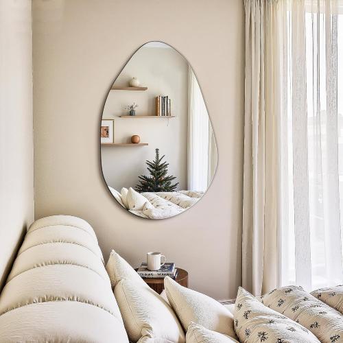 FICTOR Irregular Asymmetrical Wall Mirror, 32 x 21 Modern Decorative Mirror for Entryway, Bathroom, Bedroom, Living Room, Dining Room