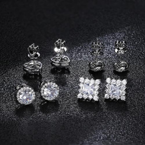 ZELORES 4 Pairs Sterling Silver CZ Stud Earrings for Women 14K Gold Plated Brilliant Celtic Heart Big Stud Earrings Set Cubic Zirconia Earrings Studs for Sensitive Ear