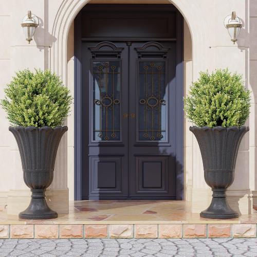 ‼️may be missing or broken pieces and this product has scratches and mild stains ‼️23 Tall Planters for Outdoor Plants Set of 2, Planter with Drainage Holes and Petal Design, Large Outdoor Planters for Porch, Garden, Indoor, Black