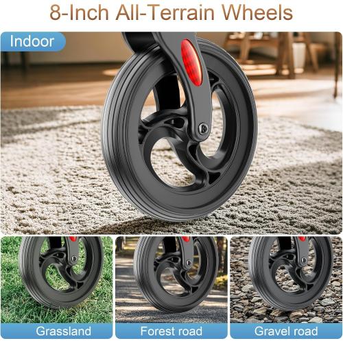 Black Rollator Walkers with Seat for Seniors, Foldable 8 Big Wheels All Terrain Rolling Walker, Handles and Ergonomic Seat Height Adjustable, 350lb Weight Capacity