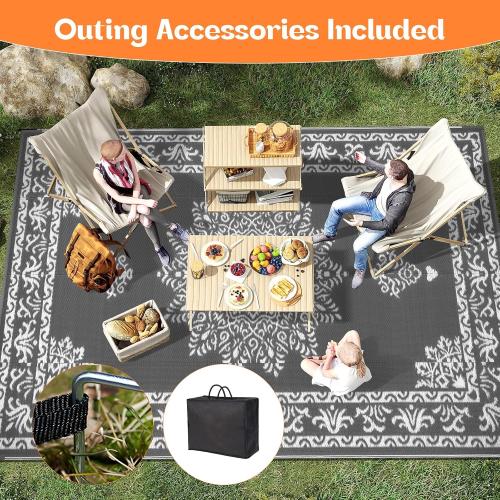 Yamaziot Outdoor Rug 5x8 Ft, Waterproof Plastic Straw Patio Rug, Reversible Backyard Carpet UV Resistant Portable RV Mat Clearance, Large Indoor Outdoor Rug for Patio, Porch, Deck, Balcony, Dark Gray