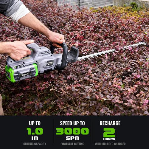 Grey and Green 26-Inch Hedge Trimmers Cordless with Battery 60V Electric Bush Trimmer 5Ah Battery Power Heavy Duty Hedge Trimmer Brushless|Dual Action Steel Blades|1 Cutting Capacity for Shaping Hedges Shrubs
