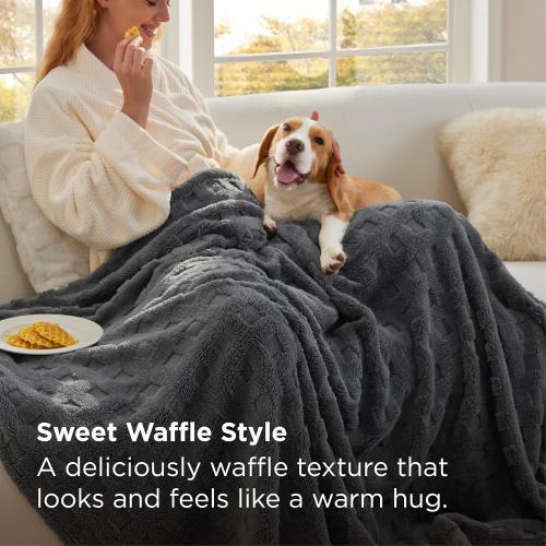 Bedsure Waffle Throw Blanket for Couch - Dark Grey GentleSoft Fluffy Checkered Blanket for Sofa Bed Room Decor, Super Cozy Fleece Throw for Women, Warm Cute All Season Gift, 50x60 Inches