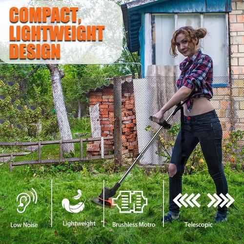 21V String Trimmer Cordless Battery Powered Weed Wacker, 2 X 2.0Ah Battery and a Charger, Brush Edger Lawn Tool for Garden and Yard