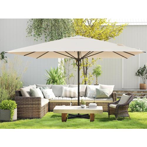 EROMMY Large Patio Umbrellas with Base, 13' x 13' Aluminum Outdoor Umbrella, Rectangle Patio Umbrella for Pool, Garden and Deck, Beige