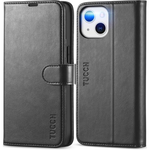 TUCCH Case Wallet for iPhone 13 (6.1) 2021, RFID Blocking 3 Card Holder Kickstand PU Leather Flip Folio, [Shockproof TPU Inner Shell] Phone Cover, Black