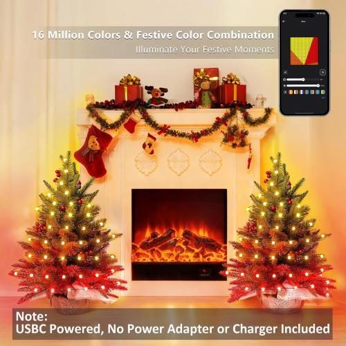 Brizled Smart Mini Christmas Tree, 22.8in DIY Smart-Lit Tabletop Tree with 75 LED RGB Lights, App/Voice Control 159  Scenes Mini Xmas Tree USB C Music Small Tree Work with PD Power for Fireplace Desk