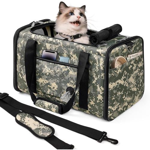 Cat Carrier Soft 25lbs Pet Carriers Portable Small Dog Puppy Airline Approved Carrier with Side Pockets Foldable Portable for Outdoor Car Digital Grey