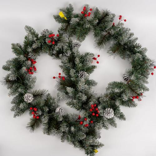 Pre-Lit Artificial Christmas Garland, Snowflake Garland, White Lights 50, Decorated with Pine Cones, Berry Clusters, Plug in, Christmas Decorations, 9 Feet