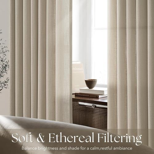 Taupe Linen Pinch Pleated Curtains 63 Inch Length 2 Panels for Living Room | Taupe, Modern, 63 Inch Long, Light Filtering, Privacy, Bedroom, Living Room, Burlap Textured, Memory Shape, Boho Modern