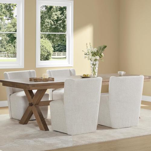 Upholstered Dining Chairs Set of 1 with Casters, Wingback Modern Side Armless Deskchair with Rollers for Diningroom Bedroom Livingroom Reading Room, Linen Fabric