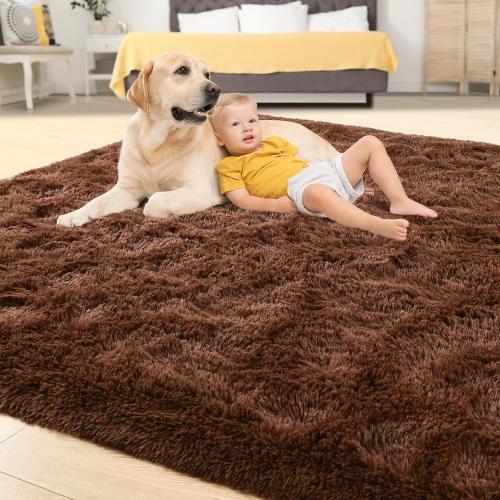 Tepook Super Soft Fluffy Rugs for Living Room, Shag 6x9 Area Rugs for Bedroom, Modern Shaggy Rug Fuzzy Carpets for Kids, Plush Indoor Nursery Home Decor Rug with Non-Slip Bottom, Brown