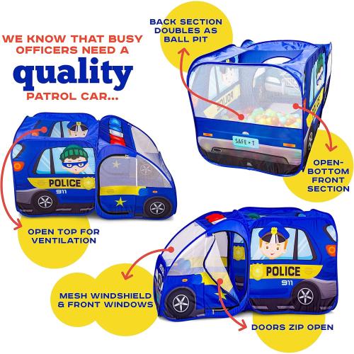 Police Car Pop Up Play Tent with Sound Button for Kids, Toddlers, Boys, Girls, Indoors & Outdoors – Playhouse for Interactive Fun - Foldable, Quick Setup Pretend Play Toys & Gift