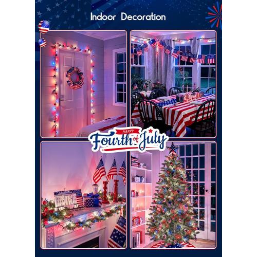 Minetom Red White Blue Lights Green Wire 100 Count 4th July Decoration | Patriotic Christmas Mini String Lights Waterproof for Indoor Outdoor Xmas Holiday Party Patio Independence Day Decoration