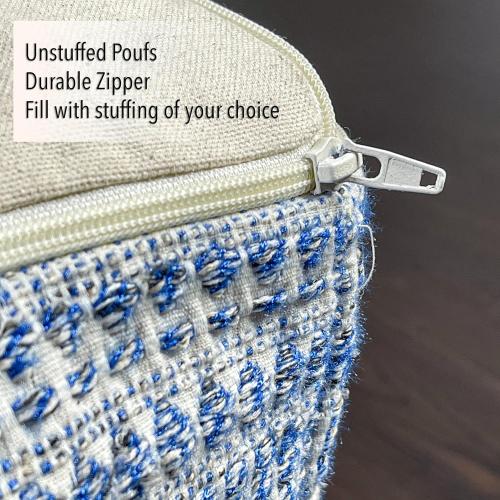Chardin home UNSTUFFED Ottoman, Cozy & Bohemian Pouf Covers, Hand Crafted Casual Seating, Footrest, Square Floor Pillow for Home, Office, Bedroom, Living Room, 16.5 x 16.5x 12.9, Blue-Off White