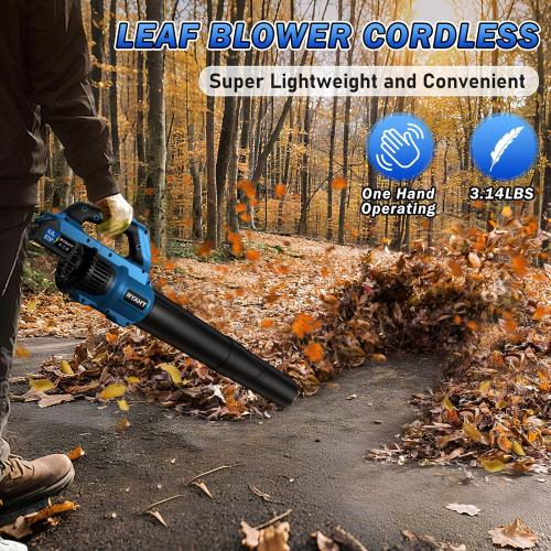 Leaf Blower Cordless, 21V Powerful Electric Leaf Blower with 2 X 4.0Ah Batteries and Charger, 2 Speed Modes, Handheld Lightweight Leaf Blowers for Lawn Care, Patio, Dust, Blowing Leaves