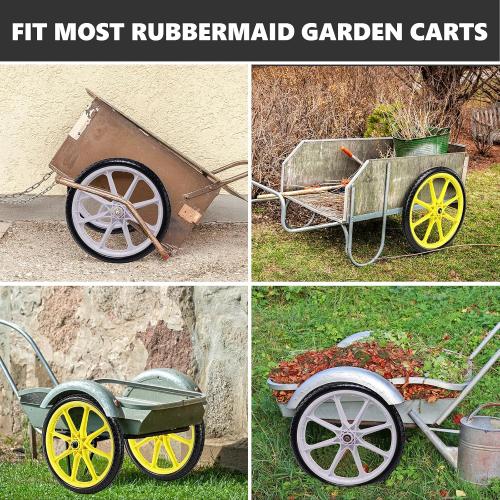 20 Flat Free Tire and Wheel with 3/4 & 5/8 Bearing, Replacement Wheels for Rubbermaid Wheelbarrow,Lawn Carts, Big Wheel Utility Carts and Garden Yard Cart, 2 Pcs Grey