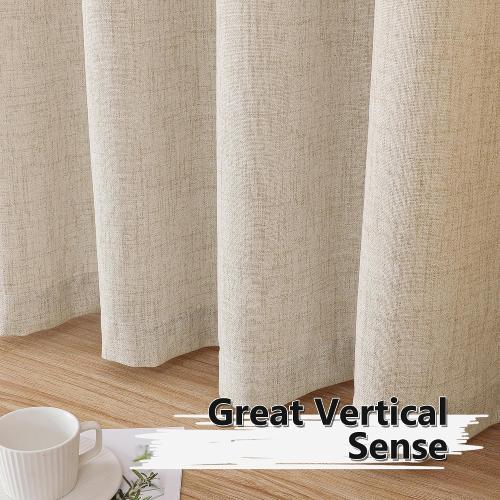 Tollpiz Short Linen Curtains Bedroom Rod Pocket Semi Sheer Curtain Burlap Light Filtering Thick Linen Drapes for Living Room, 38 x 45 inches Long, Natural, Set of 2 Panels