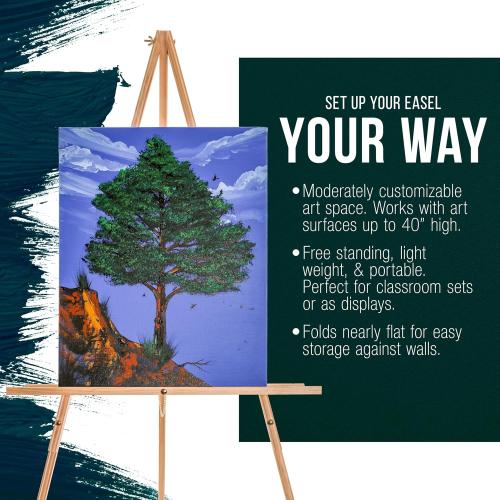 U.S. Art Supply 64 Wooden Easel Stand - Adjustable A-Frame Tripod for Painting, Drawing, Photos & Signs - Lightweight Easels, Wood Easel Stand for Sign Wedding Display 40 Canvas Capacity