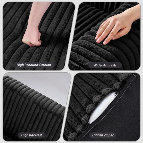 lilanoon Giant Bean Bag Chair for Adults, Non-Slip Floor Sofa with High Backrest & Wider Armrest, Upgrade Whole Sponge Bean Bag Sofa Couch for Bedroom Living Room(Large,Black,Stripe Plush)