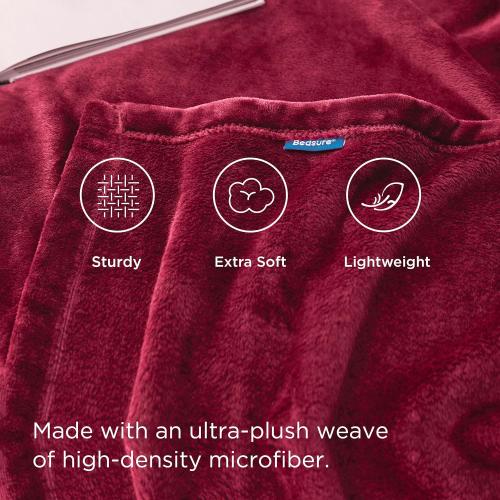Flannel Fleece Luxury Blanket Red Queen(90x90) Size Lightweight Cozy Plush Microfiber Solid Blanket by Bedsure