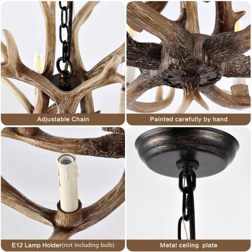 Antlers Chandelier 6 Light, Deer Chandelier Fixtures, Rustic Farmhouse Horn Antler Lighting for Living Room Bedroom Dining Room Kitchen