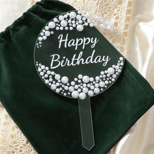 Coucoland Birthday Cake Topper - Round Acrylic Cake Decor with Sparkling Rhinestones and Pearls for Party Supplies