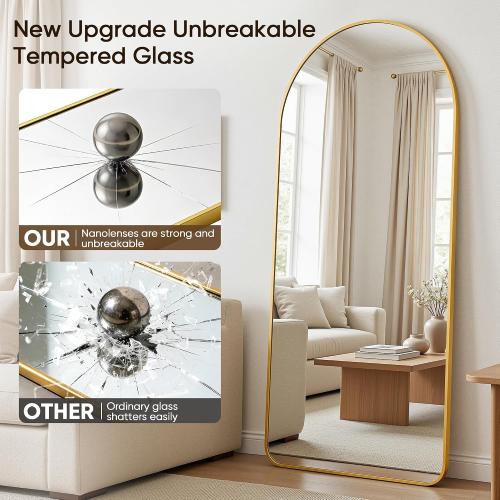 Antok Full Length Mirror, 56x15 Floor Mirror with Stand, Hanging Mounted Mirrors for Bedroom, Living Room, Cloakroom, Dining Room, Gold, Arch