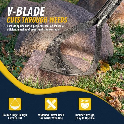 Hoe Garden Tool, Heavy Duty Triangle 52.7 Manual Weeder with Long Handle, Carbon Steel Weed Removing Action Hoe Cultivator for Weeding, Digging, Loosening Soil, Hoeing, Edging