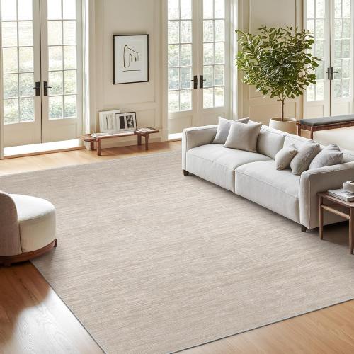 Valenrug Washable Rugs 8x10 - Stain Resistant 8x10 Area Rugs for Living Room, Non Slip Backing Gradient Printed Rugs for Bedroom, Foldable Machine Washable Area Rug(8'x10', Beige)