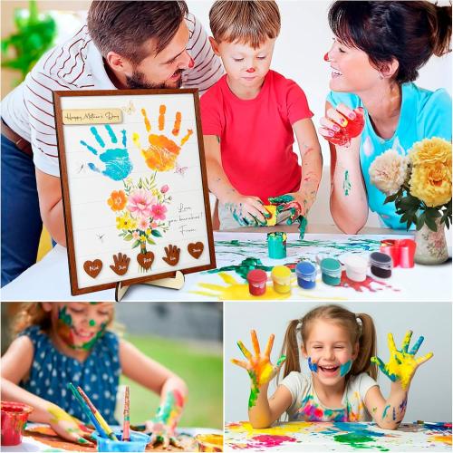 12 DIY Handprint Kit with Non-Toxic Paints, Mothers Day Father's Day Art Craft Family Keepsake Wooden Frame, Birthday Gifts for Mum, Daddy, Grandparents, Nana, Mimi from Daughter Son HF279