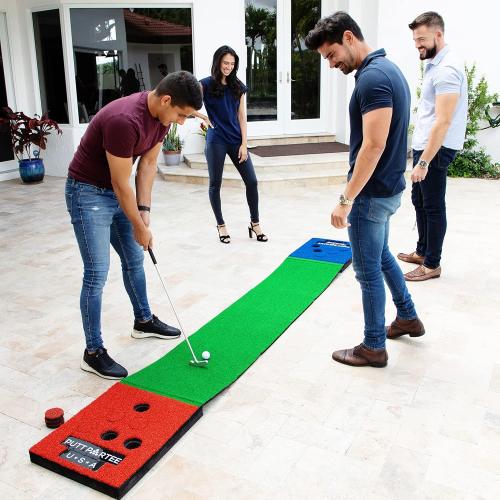 Indoor-Outdoor Golf Game Set - Golf Pong Putting Game with 11 Ft. Flat Green, 2 Height-Adjustable Putters, 2 Balls, & Bag. Portable Tailgating or Backyard Games for All Ages by Putt Partee
