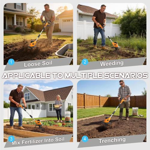 Cordless Tiller Cultivator (No Battery) Compatible with Dewalt 20V Max Battery, 9In Tilling Width & 6.3In Depth Tiller for Gardening, Loose Soil, Weeding, Trenchig