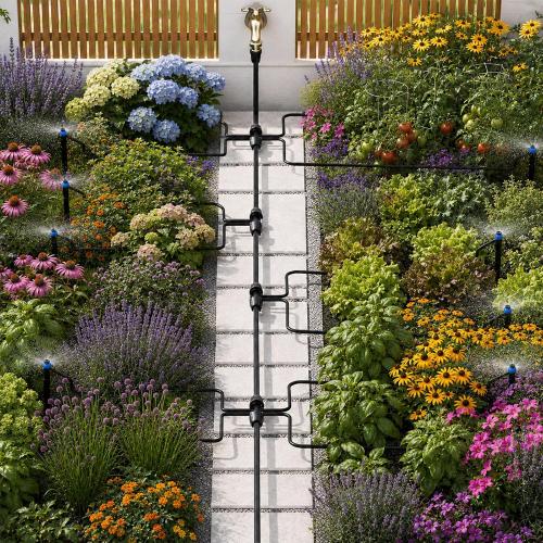 50 FT 1/2 Inch Drip Irrigation Tubing Kit:Premium Garden and Landscape Watering System-Drip Irrigation Hose with 2 Quick Connector 4-Way Connector,2 Quick Connector 6-Way Connector and Tube Cap