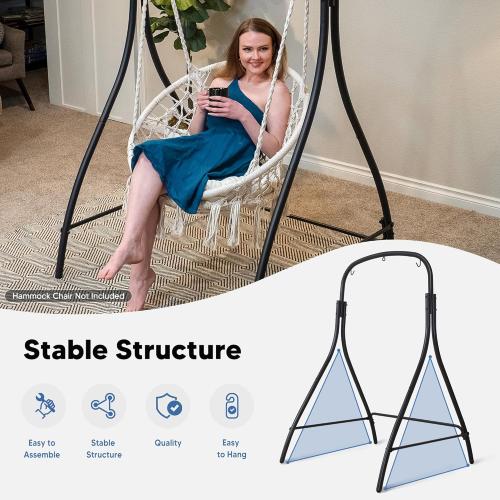 SUNCREAT Hammock Chair Stand, Heavy-Duty Steel Hammock Stand, 400 lbs Capacity, Adjustable Height, Dual-use Swing Stand for Outdoor Indoor, Hammock Chair not Included, Black