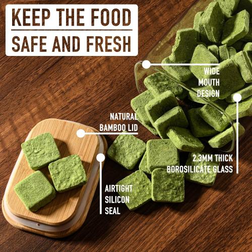 64oz Rectangle Airtight Glass Storage Containers with Bamboo Lids (Set of 4), Square Food Storage Jar, Pantry Organizers for Cereal, Flour, Pasta and Coffee beans (with Black Lable)