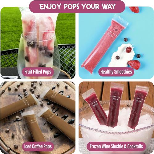 125 Disposable Ice Popsicle Mold Bags| BPA Free Freezer Tubes With Zip Seals | For Healthy Snacks, Yogurt Sticks, Juice & Fruit Smoothies, Ice Candy Pops| Comes With A Funnel (8x2)