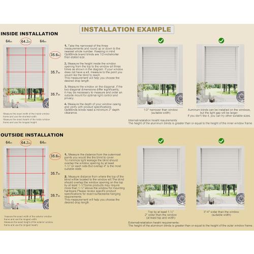 Cordless 1 Mini Blinds Suitable for 32.5 W x 64 H Windows Darkening Waterproof Aluminum Heat Resistant Horizontal Window Blinds & Shades Hidden Install for Bedroom,Kitchen,Bathroom