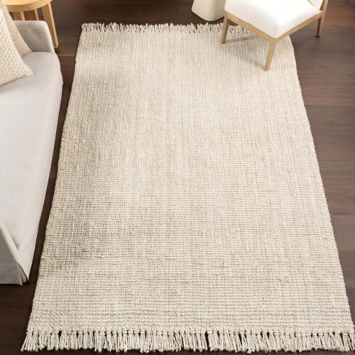 nuLOOM 6x9 Daniela Jute Tassel Hand Woven Area Rug, Off White, Solid Chunky Farmhouse Design, Natural Fiber, For Bedroom, Dining Room, Living Room, Hallway, Office, Entryway