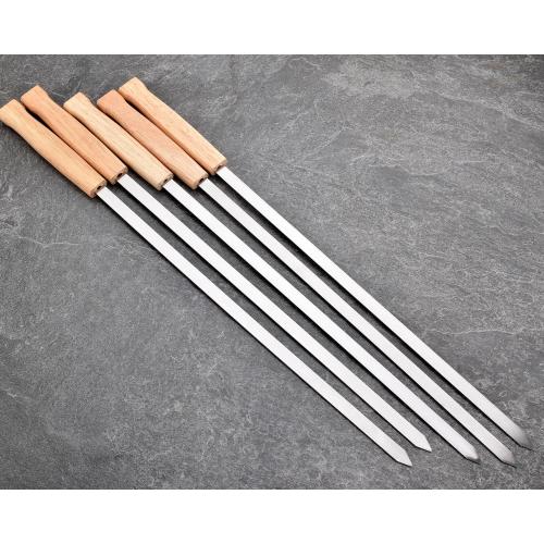 17-Inch 12 Pack Long Flat BBQ Skewers, Brazilian-style Stainless Steel 3/8 Inch Wide Blade with hardwood Handle barbecue skewers for Grilling Meat,Chicken,Shrimp,Vegetables-Set of 12