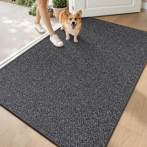 LUMI Ultra Thin Indoor Door Mat for Entrance 48x72, Non Slip Entryway Mat, Low Profile Doormat, Unique Herringbone Design Carpet for Inside, Patio, Porch, Dark Gray