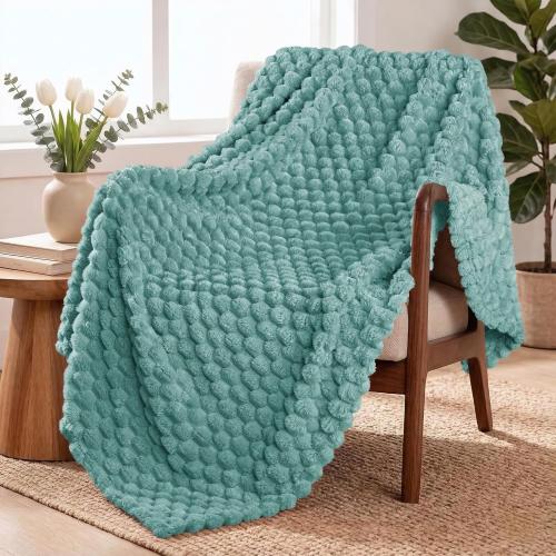 Exclusivo Mezcla Extra Large Soft Fleece Throw Blanket, 50x70 Inches 3D Clouds Stylish Jacquard Throw Blanket for Couch, Cozy Soft Lightweight for All Season, Celadon Blanket