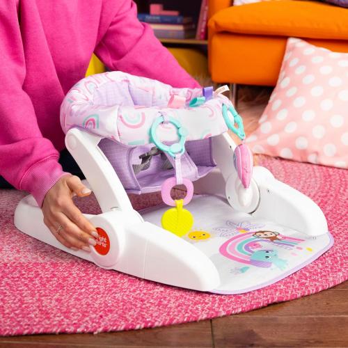 Bright Starts Learn-to-Sit Baby Floor Seat, 2-Positions Grow with Infant, Portable Baby Chair, Includes Sensory Toys, Unisex, 4-12 Months, Purple Paradise