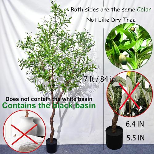 Faux Olive Tree Fake Tree Artificial Indoor 7 Feet (84 inches) Realistic Potted Silk Indoor Large Fruit for Home Offices, Living Rooms, Bedrooms, Stairs and Foyer Decor