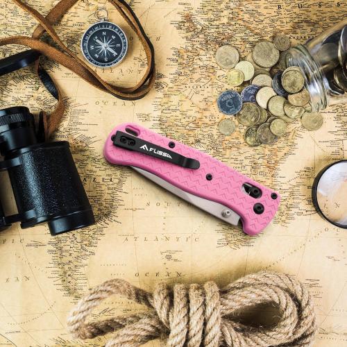 FLISSA 4.5 Folding Pocket Knife, Lightweight EDC Pocket Knife with Axis Lock, 3.2 AUS-8 Steel Blade, Sharp Camping Hiking Knife with Pocket Clip, Unique Tool Gift for Men, Dad (Pink)