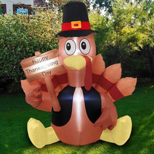 FUNPENY Thanksgiving Decoration Inflatable Turkey, 6FT Lighted Blow up Turkey Happy Thanksgiving Day, Thanksgiving Inflatables with LED Lights Yard Lawn Decor Display Autumn Outdoor Decoration