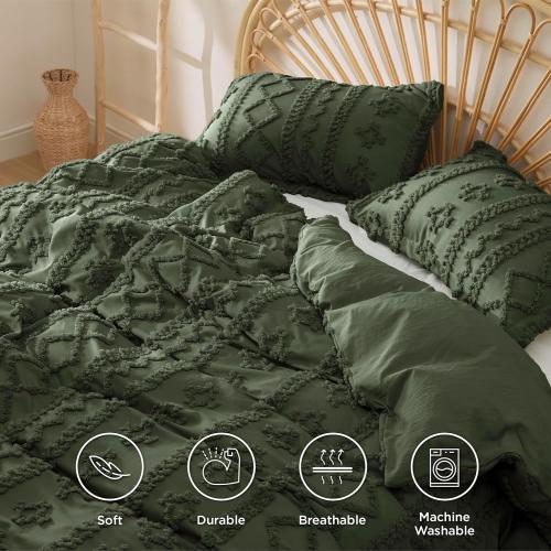Bedsure Boho Duvet Cover 98 x 98 Size, Soft & Comfortable Elegant Design Boho Bedding for Decoration, Machine Washable Comforter Cover for All Seasons,Includes 1 Duvet Cover & 2 Pillow Shams,Olive Green