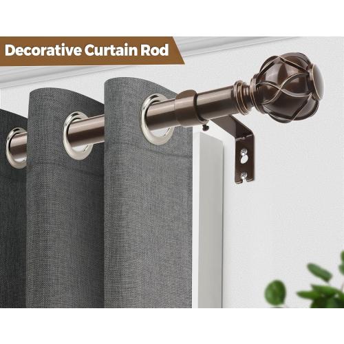 KAMANINA Curtain Rods for Windows 72 to 144 Inches (6-12ft) Long Heavy Duty Curtain Rod, 7/8 Inch Adjustable Decorative Drapery Rods with Netted Texture Finials, Bronze, Size: 32-144